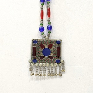 Middle Eastern Silver Pendant African Glass Necklace