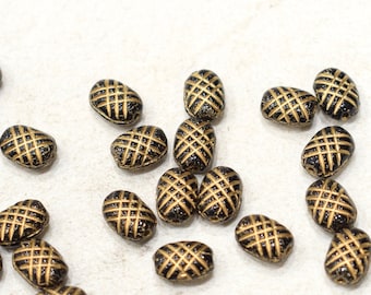 Czech Black Gold Etched Glass Beads