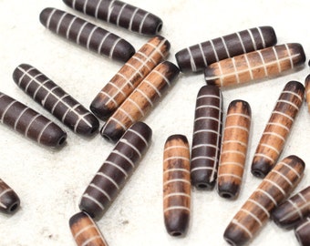 Beads Assorted Brown Wood Tubes 20-22mm