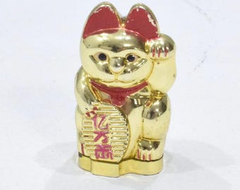 Japanese Maneki Neko Lucky Wealth Cat Gold Hidden Storage Bottom