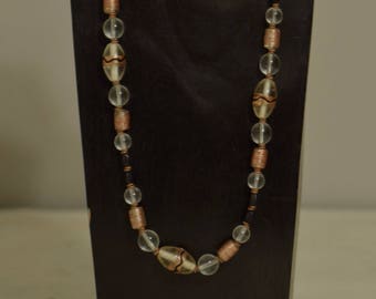 Necklace Czech Iridescent Clear Copper Bronze Glass Handmade Black Tubes Iridescent Glass Copper Heishi Beaded Necklace