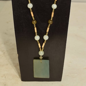 Necklace Chinese Green Adventurine Pendant Serpentine Beads Handmade Jewelry Wood Gold Green Square Assorted Pendant Necklaces