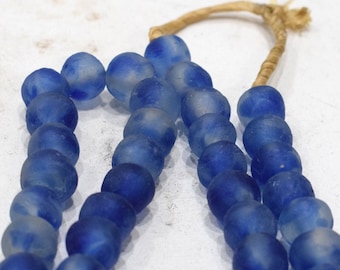 Beads African Blue Spotted Recycled Glass  14mm