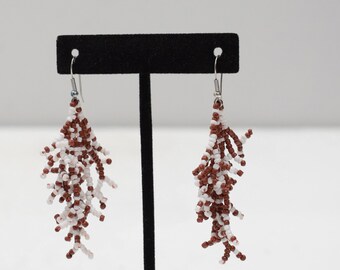 Earrings Brown White Glass Beaded Earrings