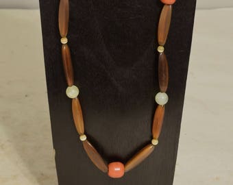 Necklace African Coral Glass Brown Horn  Green Adventurine Handmade Yellow Cat Eye Beads Coral Horn Necklace