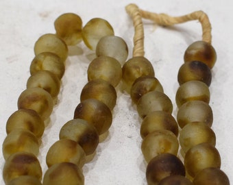 Beads African Brown Spotted Recycled Glass  14-16mm