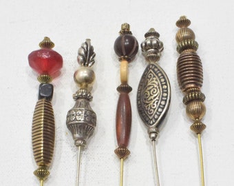 Stick Pins 5 Assorted Beaded Pins