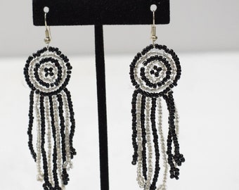 Earrings Black White Beaded Earrings