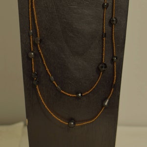 Necklace Black Jet Faceted Glass Horn Rust Seed Bead Necklace
