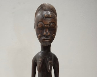 African Statue Baule Tribe Female Carved Wood Ivory Coast