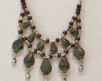 Necklace Middle East Green Stone Tribal Necklace 22"