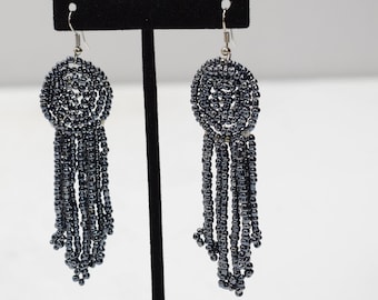 Earrings Gunmetal Beaded Earrings