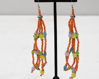 Earrings Orange Long Beaded Earrings