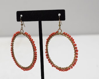 Earrings Red Beaded Hoop Earrings