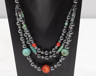 Necklace Hematite Coral Turquoise Necklace