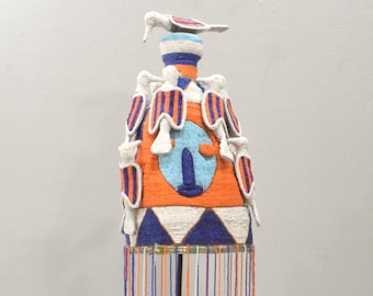 African Yoruba Beaded Multi Colored Bird Crown