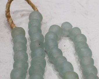 Beads African Ice White Recycled Glass  14-16mm