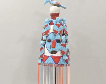 African Yoruba Beaded Multi Colored Bird Crown