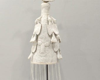 African Yoruba Beaded White Colored Bird Crown