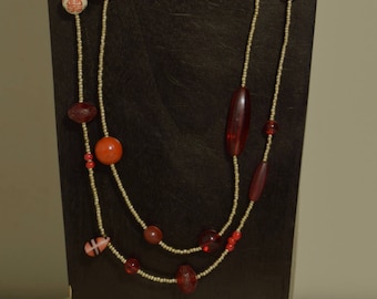 Necklace Africa Red Glass Porcelain Cinnabar Buri Nut Silver Hand Beaded Jewelry Necklace