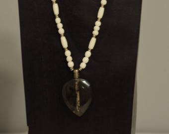 Necklace Lucite Heart Shape Perfume Bottle Bone Beads Handmade Jewelry Lucite Bottle Bone Gold Beaded Necklace