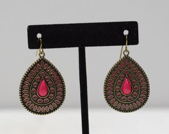 Earrings Brass Red Peacock Earrings