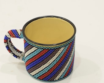 African  Cup Enameled Beaded Mug Zulu Cup