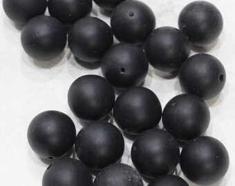 Beads Black Matte Round Resin Beads 14mm