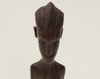 African Female Bust Ebony Wood Carved Sculpture Tanzania