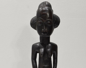 African Statue Baule Tribe Female Carved Wood Statue