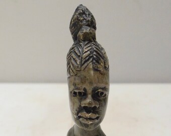 African Soapstone Female Bust Carved Sculpture Swaziland