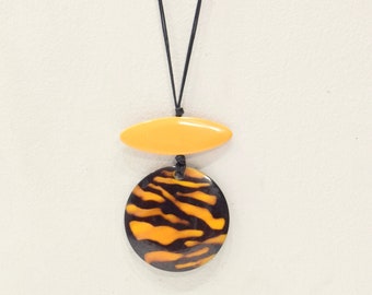 Necklace Lucite Tiger Print 39 InchesPendant Cord Necklace