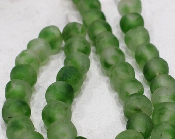 Beads African Green Spotted Recycled Glass  14-15mm