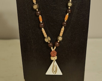 Necklace Indonesian Bone Pendant Mala Bead Horn Wood Hand Beaded Jewelry Necklace