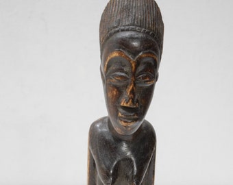 African Statue Female Baule Wood Ivory Coast 14.5"