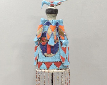 African Yoruba Beaded Multi Colored Bird Crown