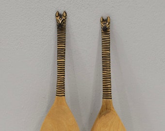 African Old Zebra Wood Serving Spoon Set Kenya