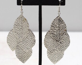 Earrings Oval Leaf Textured Tier Earrings