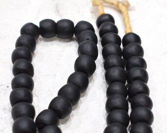Beads African Black Recycled Glass  14mm