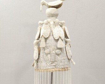 African Yoruba Beaded White Colored Bird Crown