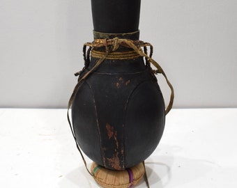 African Turkana Tribe Milk Wood Leather Container