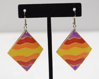 Earrings Painted Wood Triangles