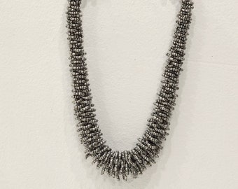 Necklace Indonesian Beaded Gunmetal Gray Loop Necklace