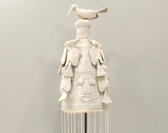 African Yoruba Beaded White Colored Bird Crown
