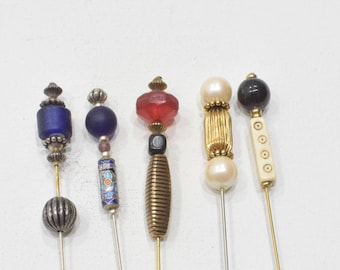 Stick Pins 5 Assorted Beaded Pins