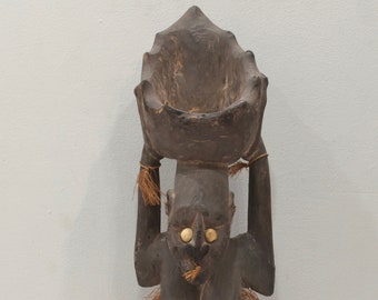 Papua New Guinea Statue Iatmul Kambot Village Female Wood Clay Pot Ancestor Statue