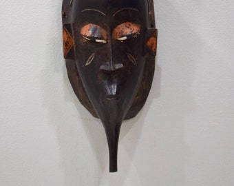 African Mask Baule Black Wood Mask Mask Ivory Coast