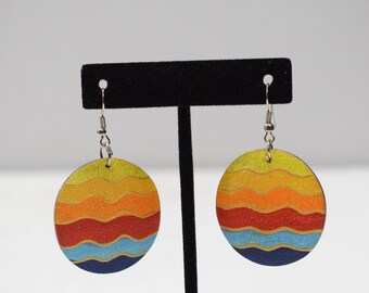 Earrings Painted Wood Circle Earrings