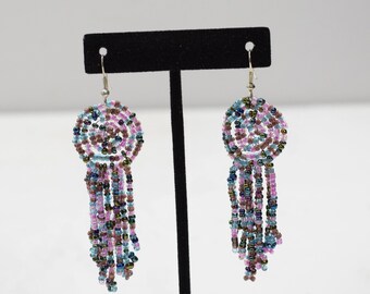 Earrings Pink and Blue Beaded Earrings