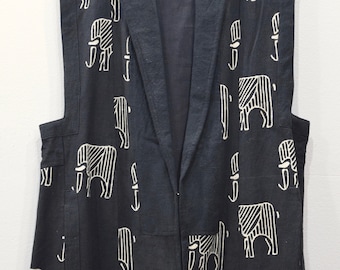 Sleeveless Duster African Black White Elephant